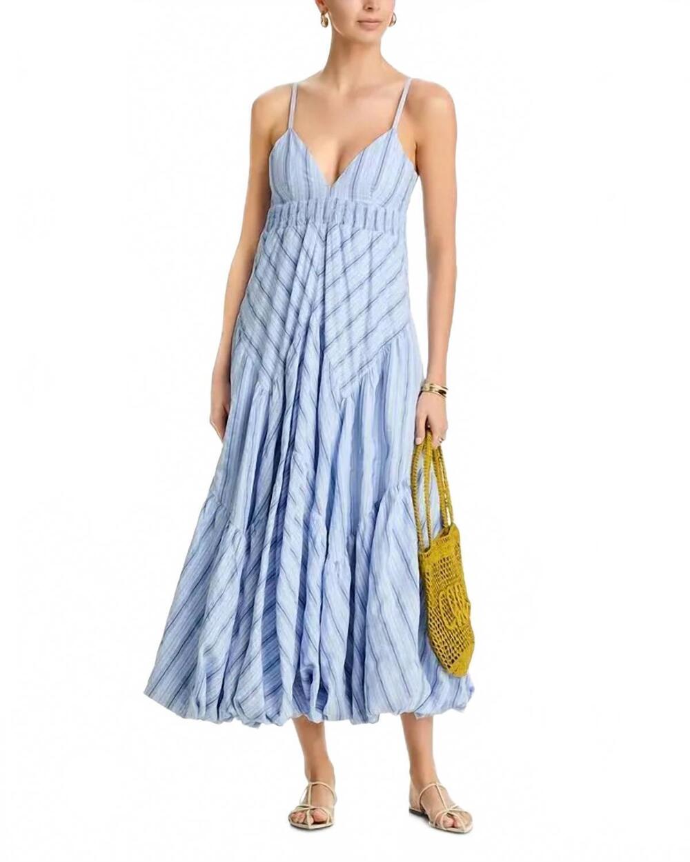NEW CINQ A SEPT evory midi dress in blue multi